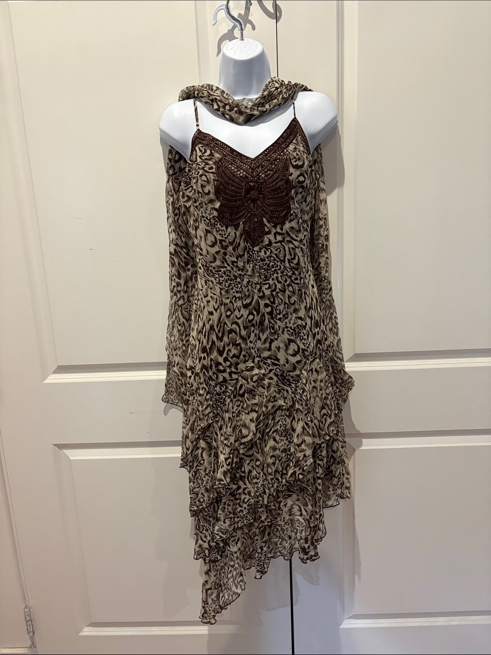 Simon Chang Brown Leopard-Print Asymmetrical Slip Dress